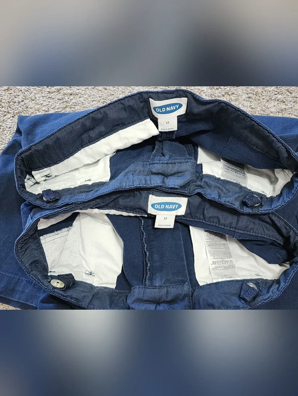 Boys Old Navy Size 12 (L) Adjustable Navy Uniform Shorts (x2), Signs Of Fading